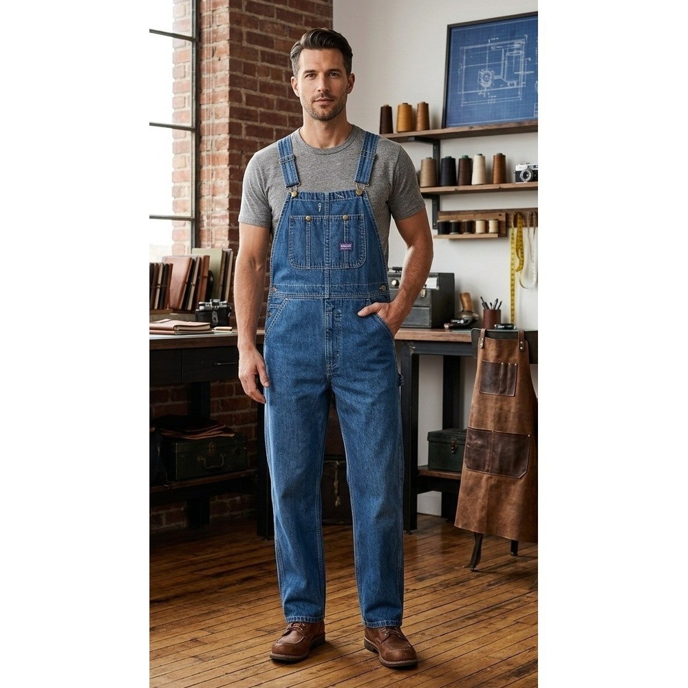 Big Smith Denim Bib Overalls Carpenter Workwear Men's 42X32 Blue Utility Cotton